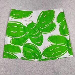Lilly Pulitzer Tate Mini Skirt‎ Womens 10 Bee Stinger White Green Gold Glitter